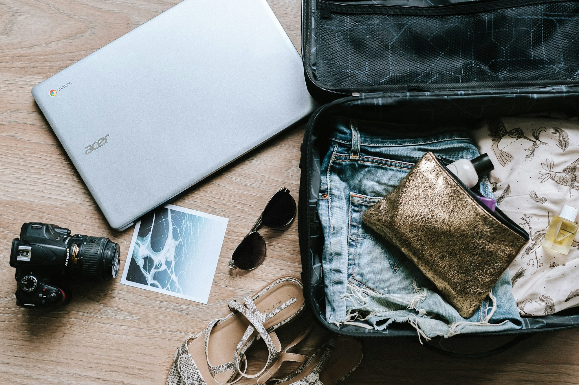 Open suitcase packing neat