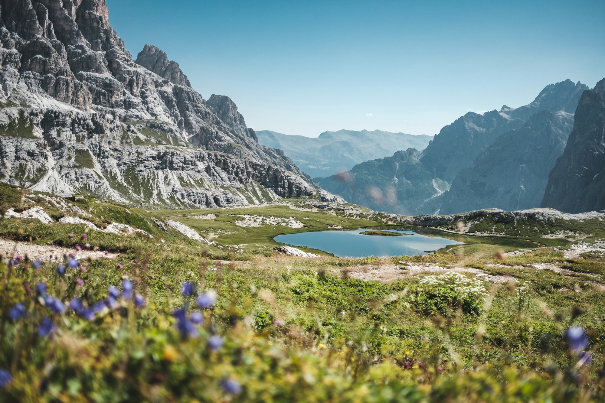 Alpine lake and mountains on a bright summer day