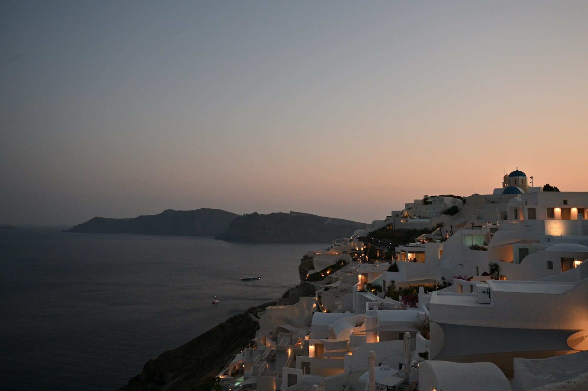 Santorini blue domes sea