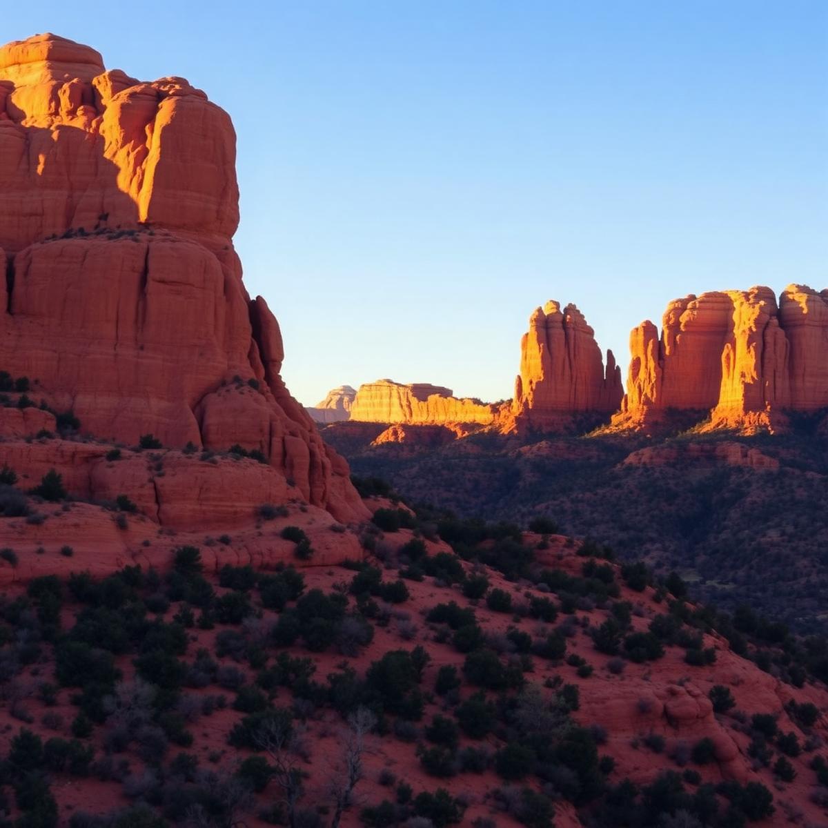 Red rock formations in Sedona, Arizona at golden hour