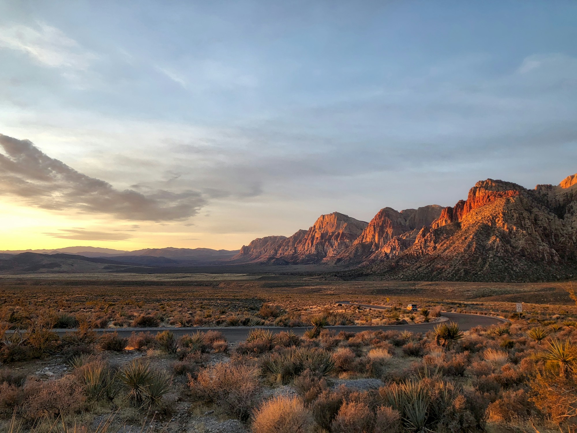 Red rock desert canyon sunrise