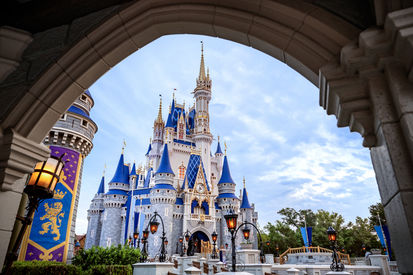 Cinderella Castle at Magic Kingdom at dusk