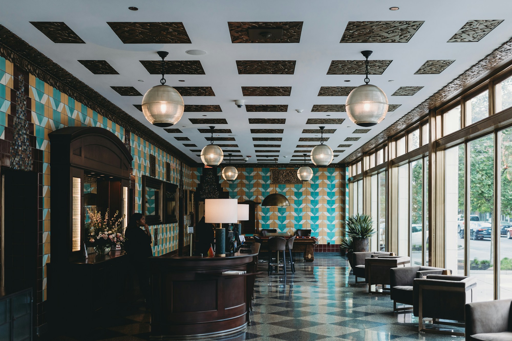 Bright hotel lobby daylight
